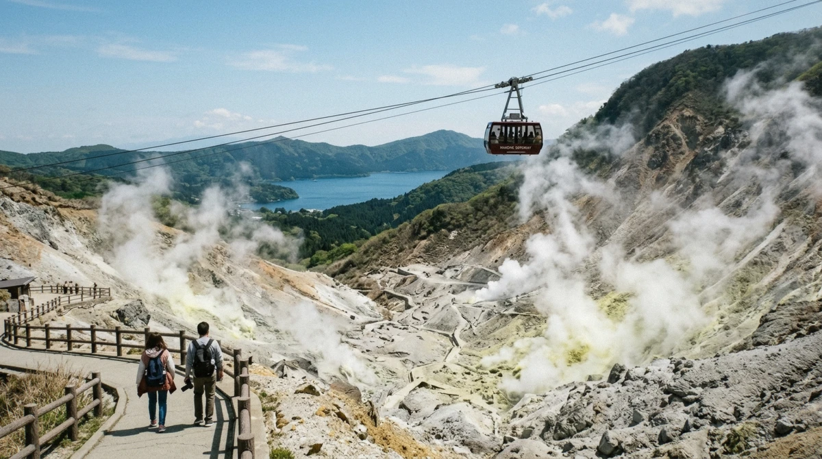 Steam vents at Owakudani volcanic valley above Lake Ashi, part of what makes a day in Hakone worth it
